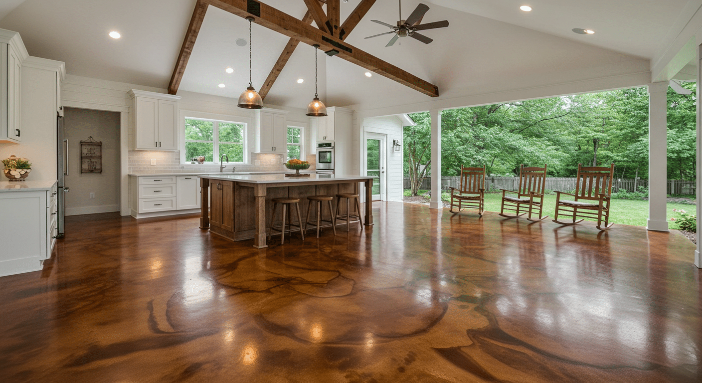 Farmhouse Stained Concrete Floors vs. Wood: Which Is Right for You?